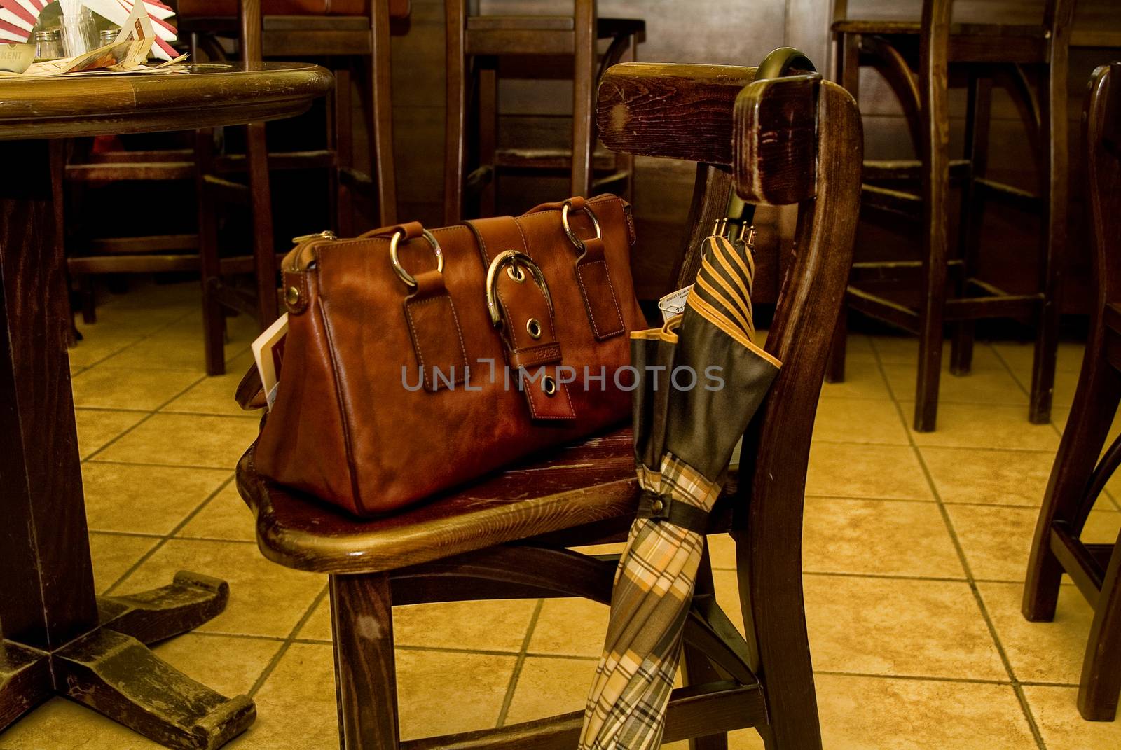 Leather brief case in the interior
