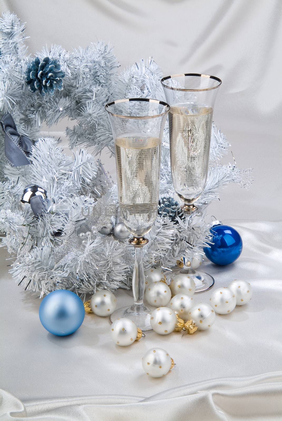 Still life with New Year accessories on a studio background