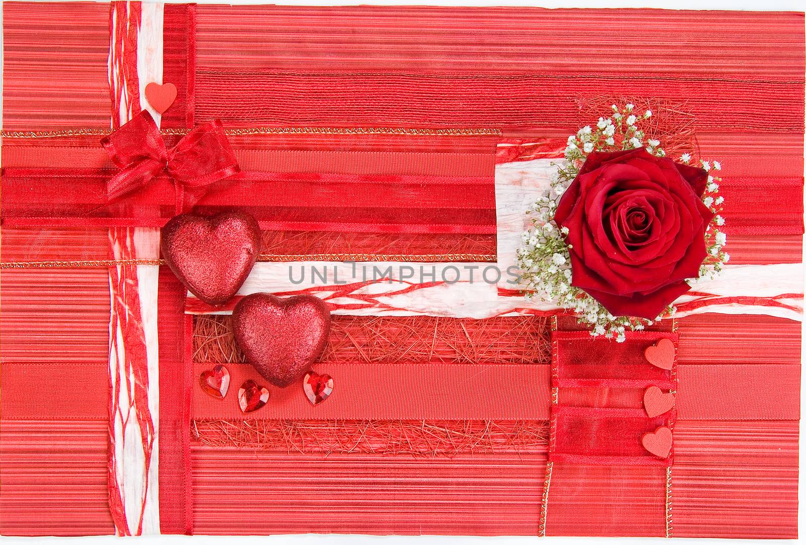 Still life with bouquet of flowers and accessories on a studio background