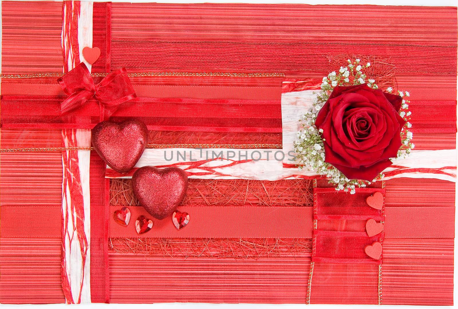 Still life with bouquet of flowers and accessories on a studio background