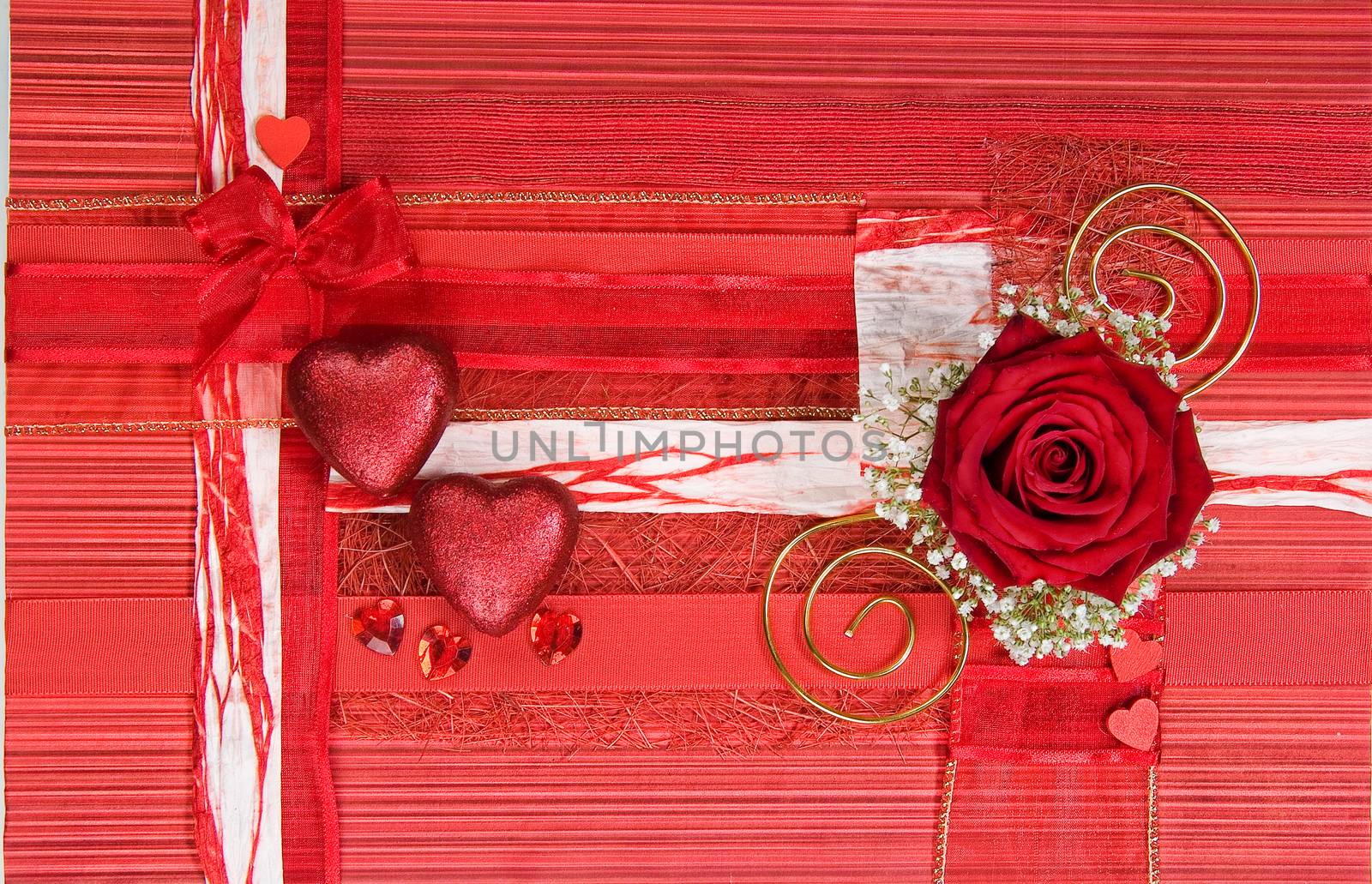 Still life with bouquet of flowers and accessories on a studio background