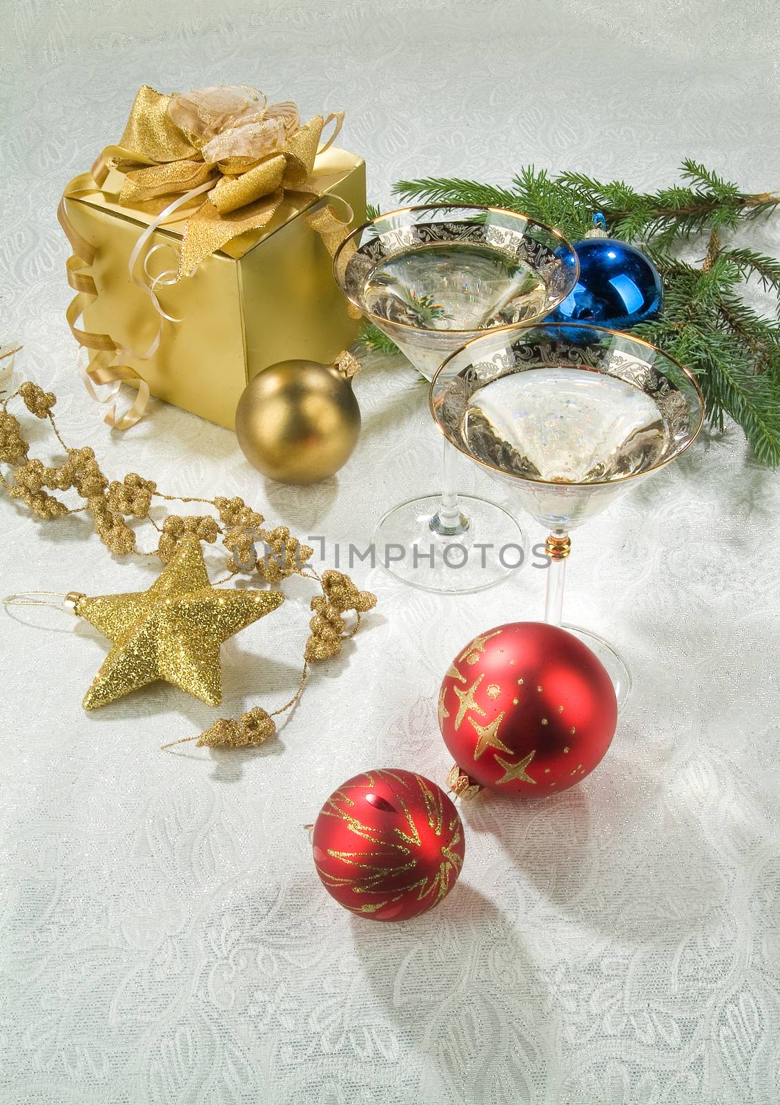 Still life with New Year accessories on a studio background