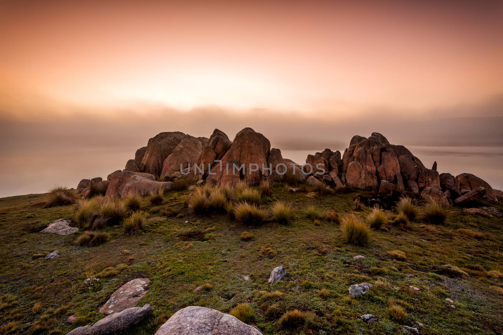 Snowy High Plains foggy sunrise by lovleah