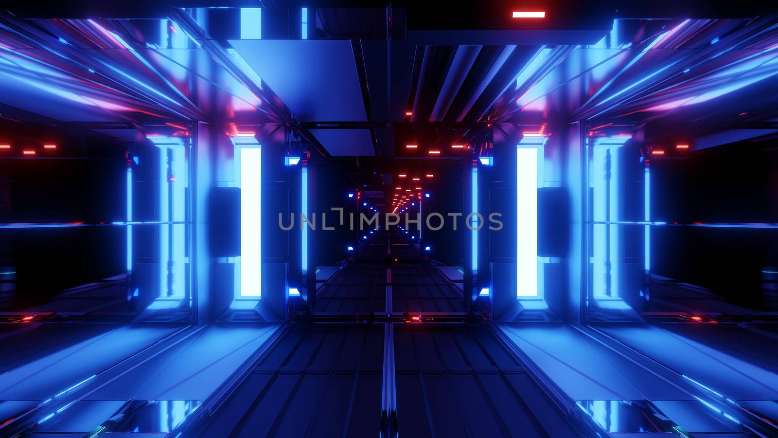 nice glowing space tunnel background wallpaper 3d rendering, modern futur airship corridor background