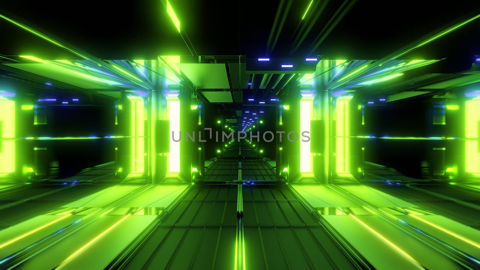 nice glowing space tunnel background wallpaper 3d rendering, modern futur airship corridor background