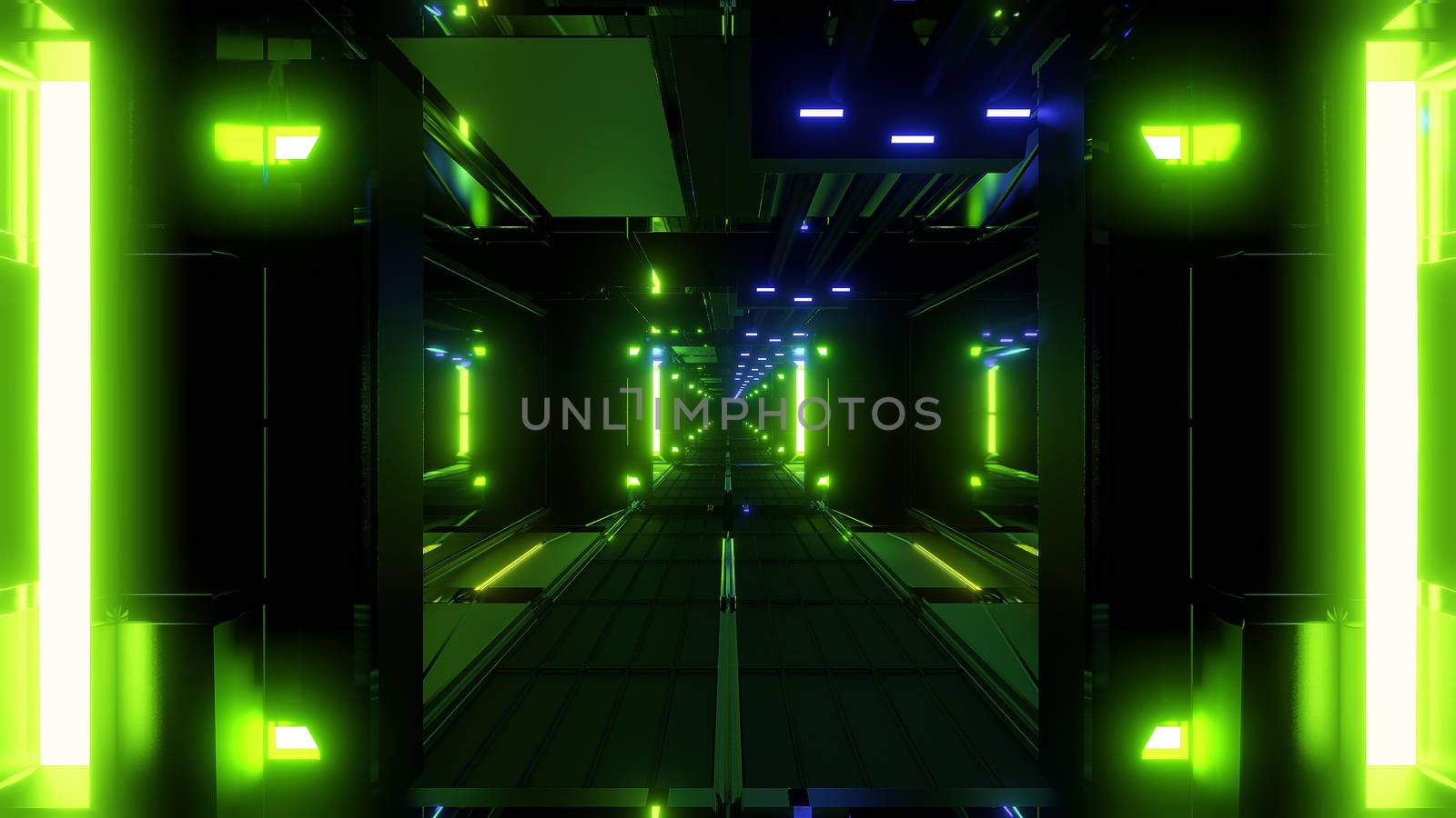 nice glowing space tunnel background wallpaper 3d rendering, modern futur airship corridor background