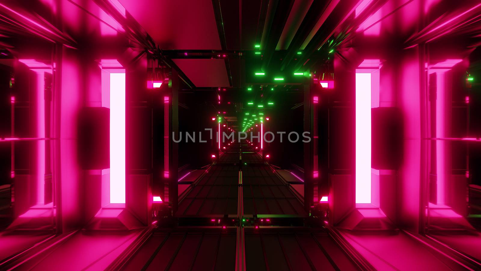 nice glowing space tunnel background wallpaper 3d rendering, modern futur airship corridor background