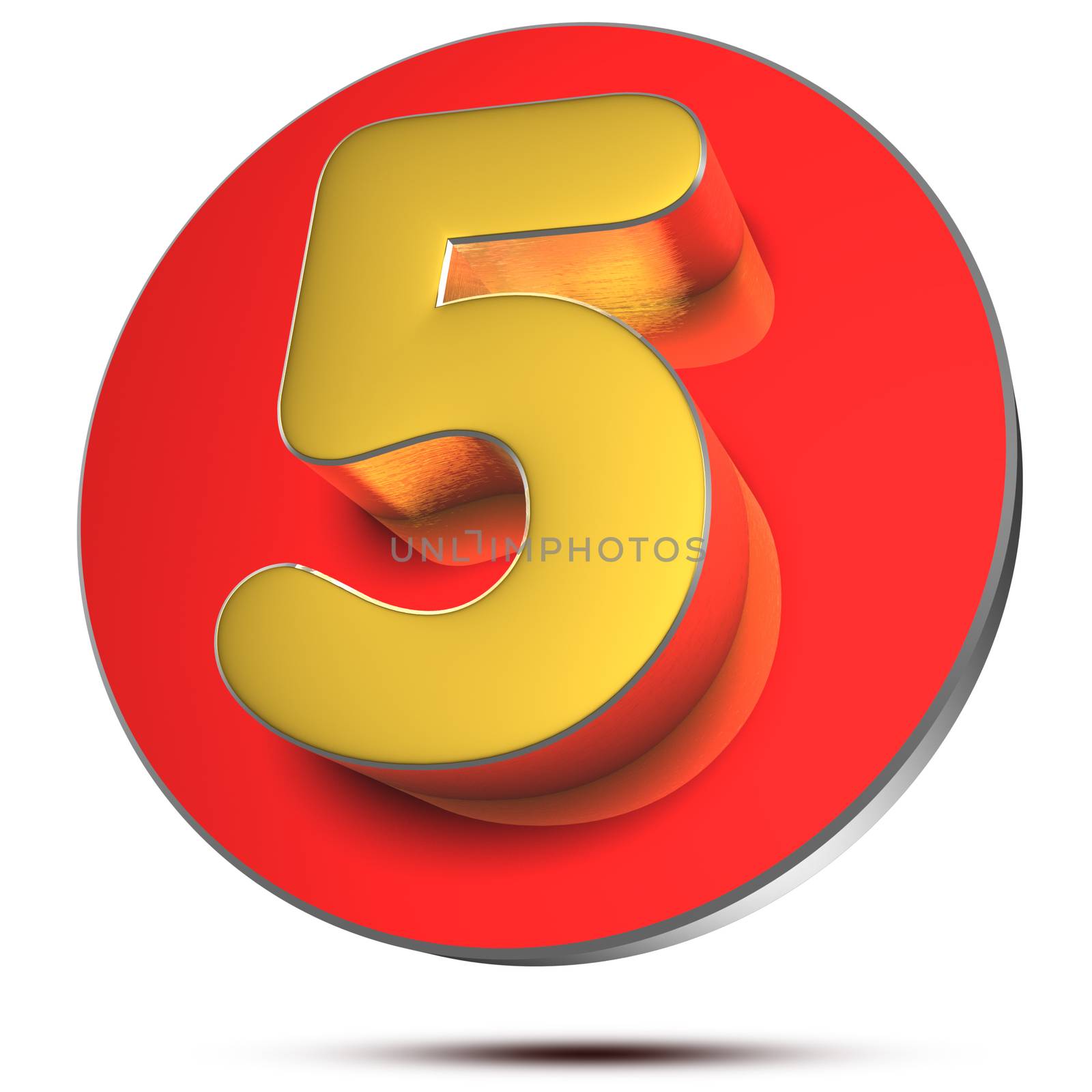 Numbers 5 3d rendering on white background.(with Clipping Path).