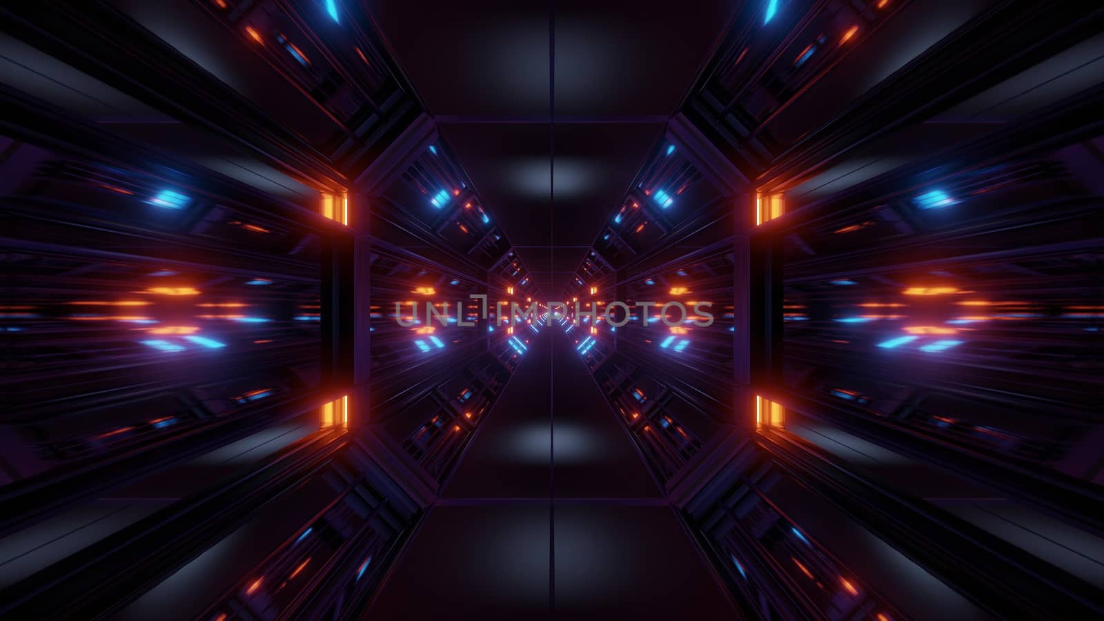 black scifi space tunnel background wallpaper with nice glow 3d rendering, 3d illustration of a space shit hangar corridor with nice glow