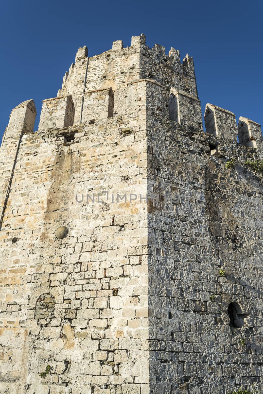 Wall of the Methoni Venetian Fortress in the Peloponnese, Messenia, Greece. The castle of Methoni was built by the Venetians after 1209.