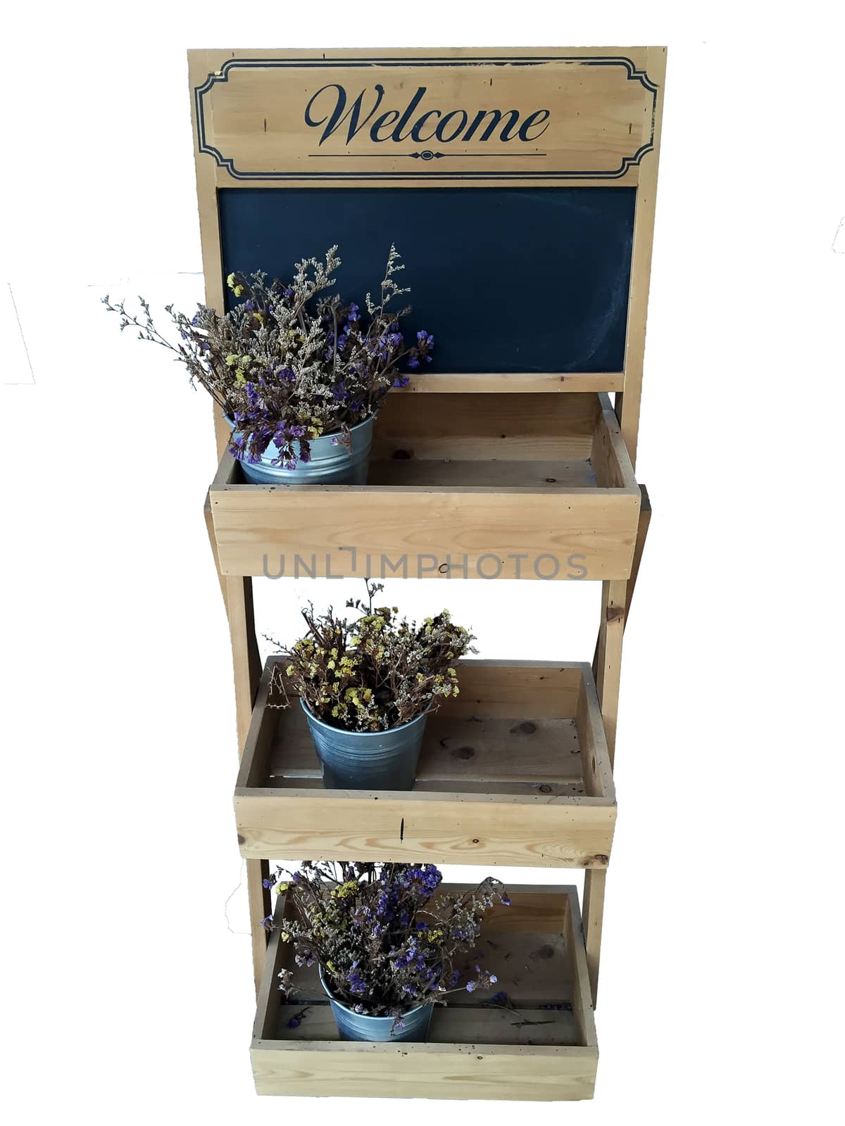 Shelves with blackboard and a welcome message