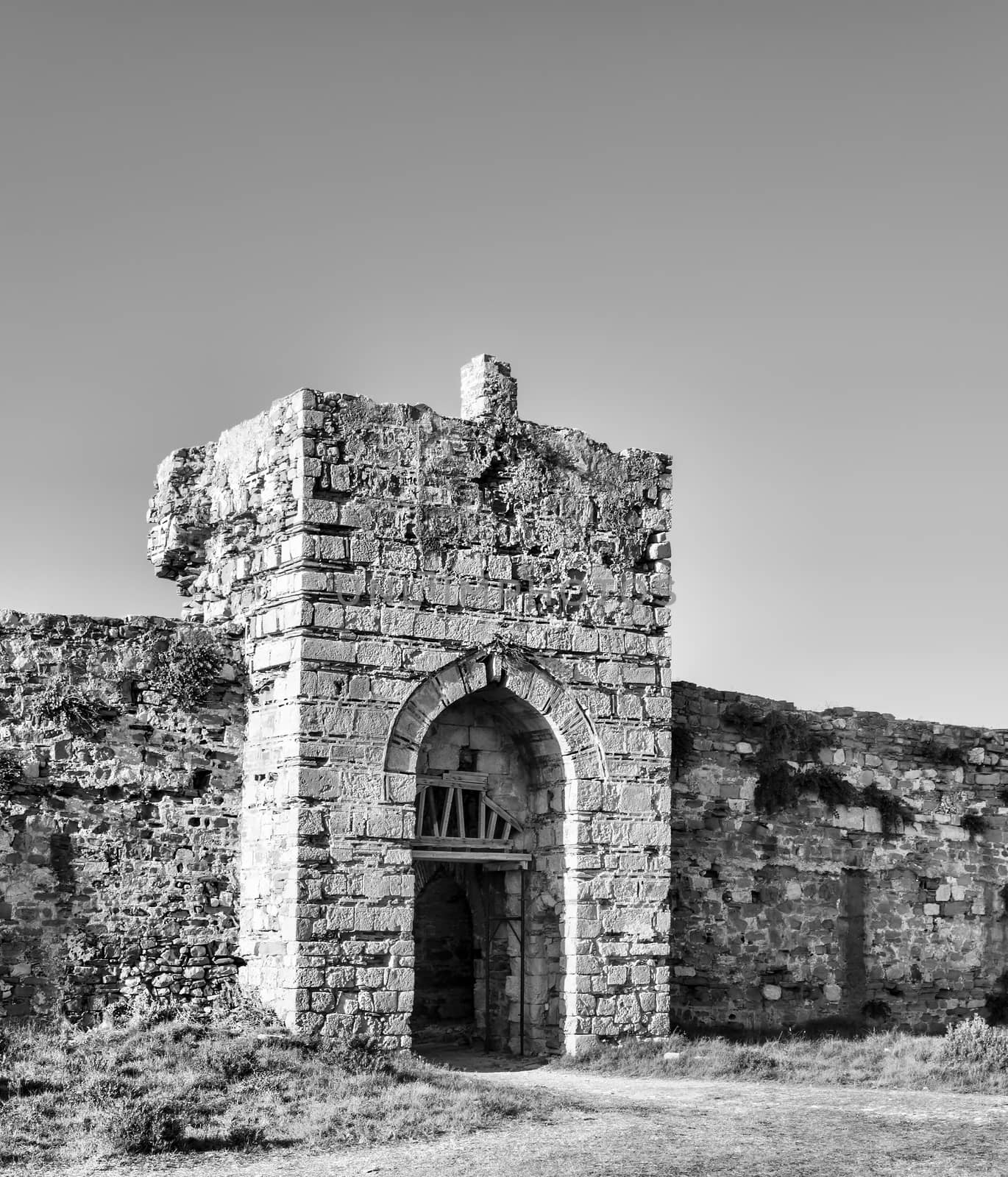 View of the Methoni Venetian Fortress in the Peloponnese, Messenia, Greece. The castle of Methoni was built by the Venetians after 1209.