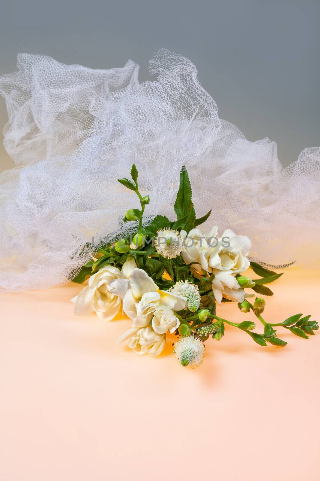 Bouquet of flowers on a fabric background