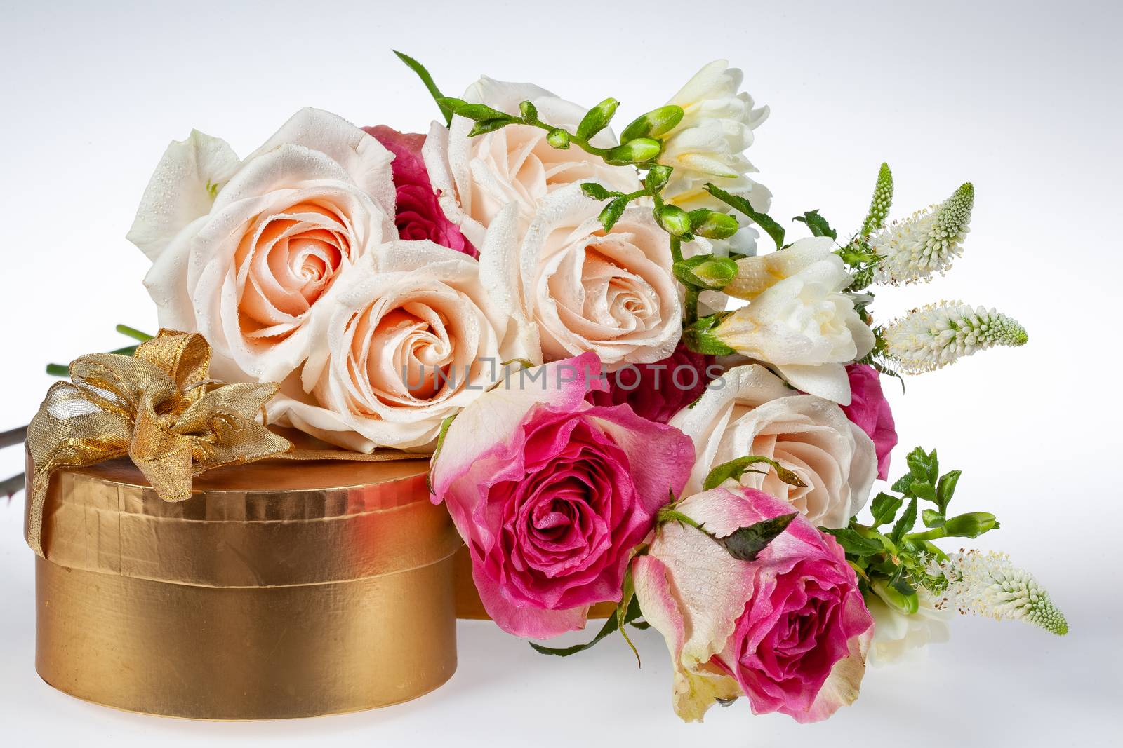 Bouquet of flowers on a fabric background