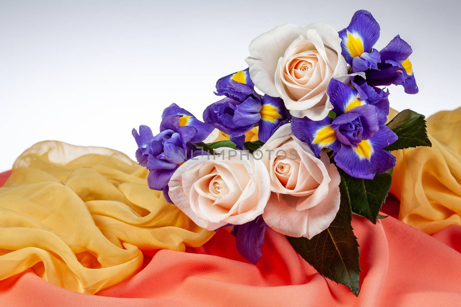 Bouquet of flowers on a fabric background