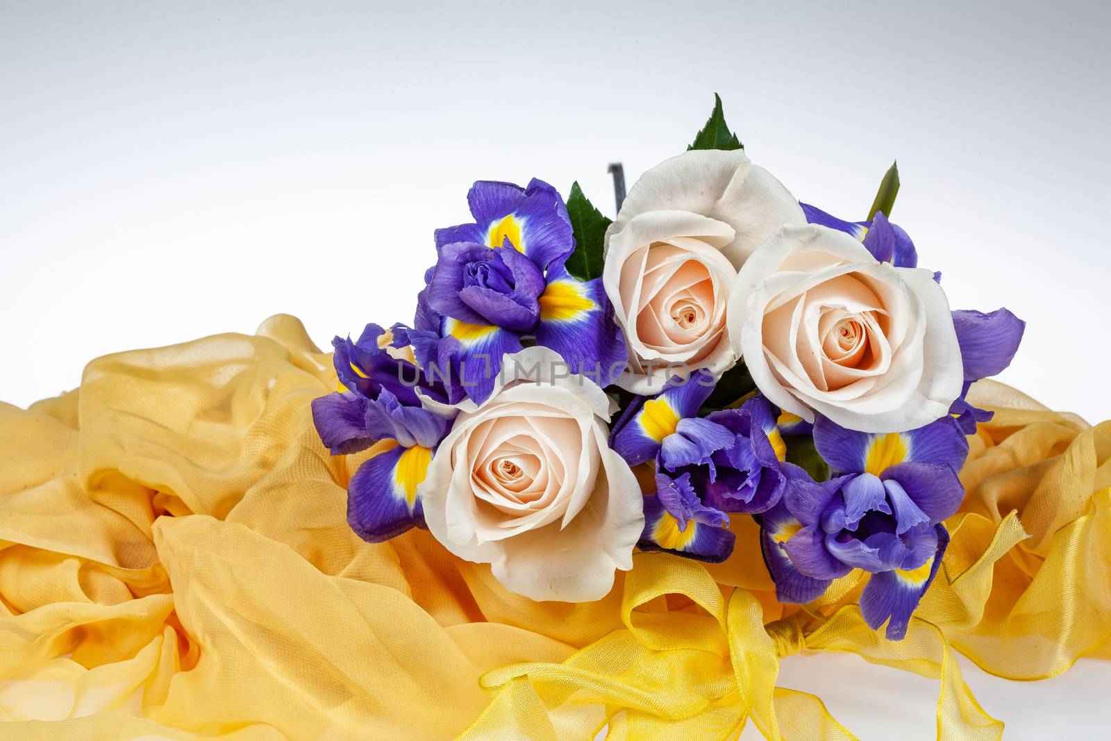 Bouquet of flowers on a fabric background