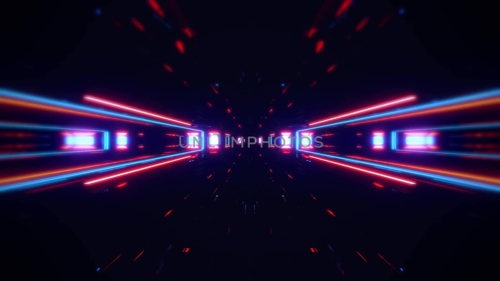 futuristic science-fiction lights glowing tunnel corridor 3d illustration background by tunnelmotions