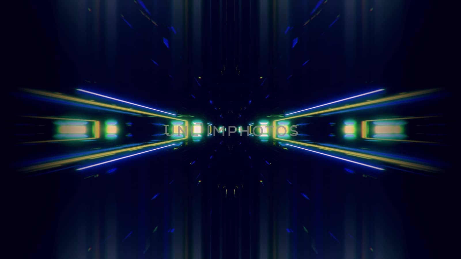 futuristic science-fiction lights glowing tunnel corridor 3d illustration background, modern movement fast speed tunnel 3d render wallpaper