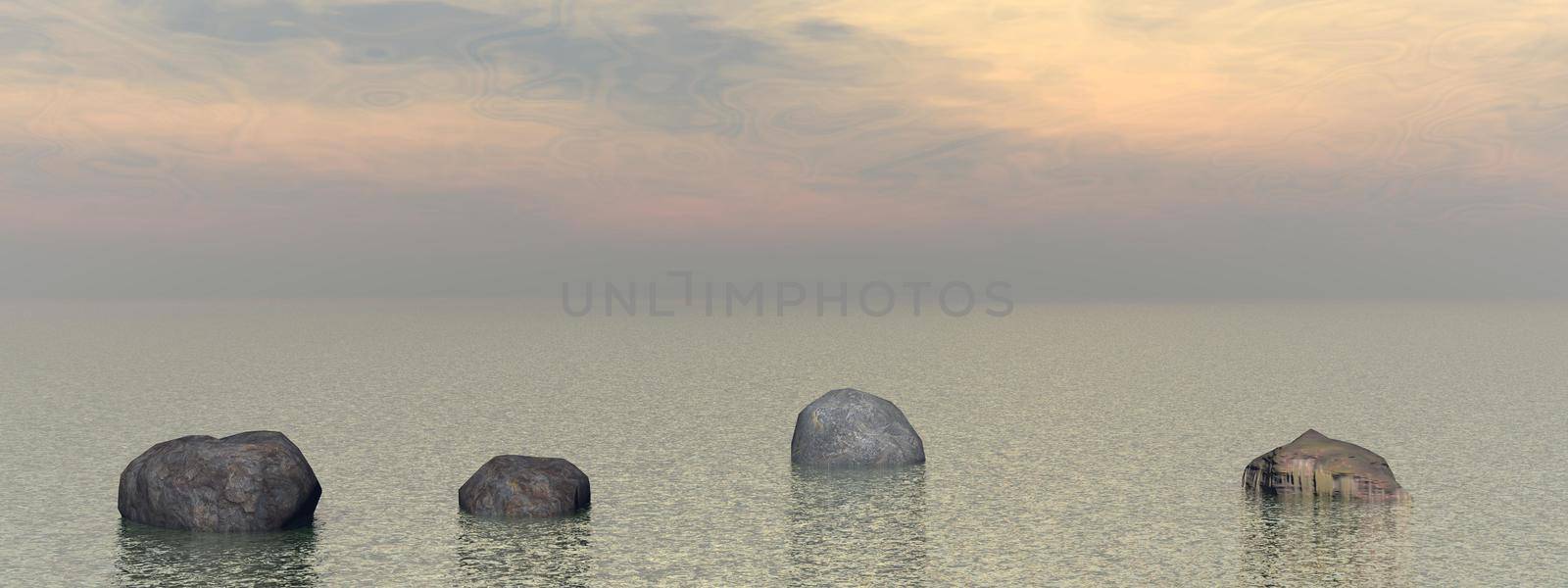 Meditation and stone landscape orange - 3D rendering by mariephotos