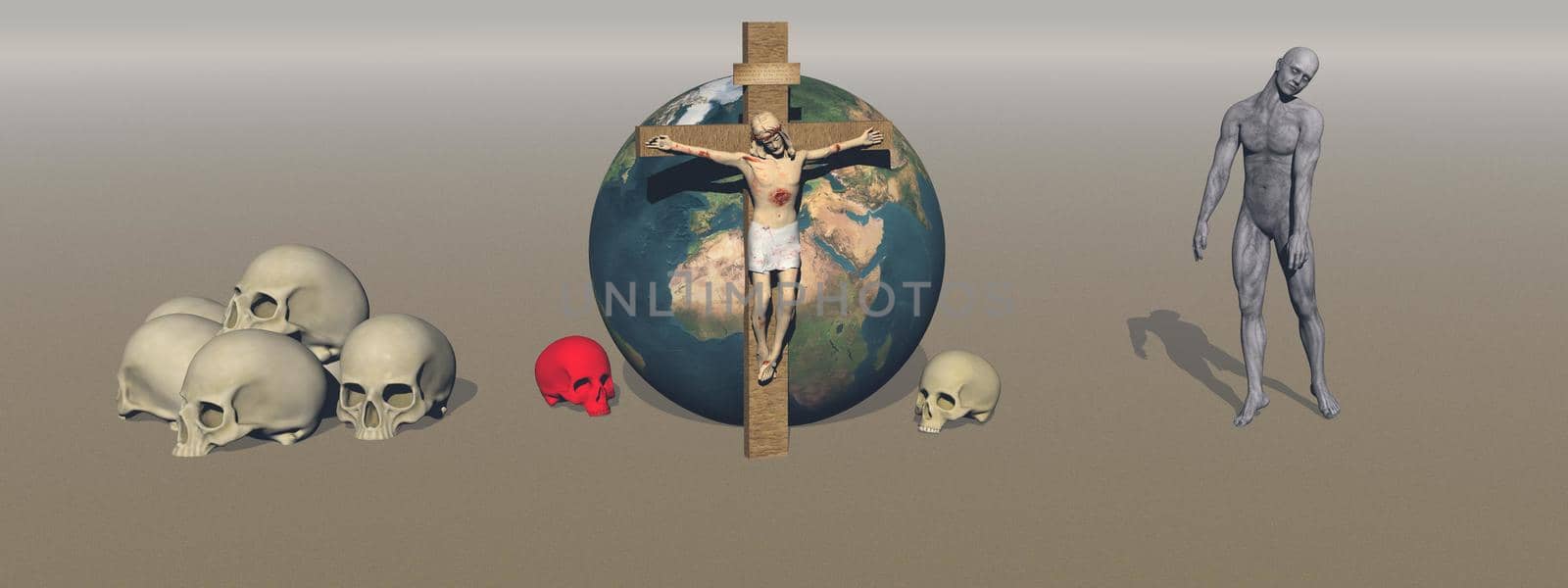 The crimes of religion in the world - 3d rendering