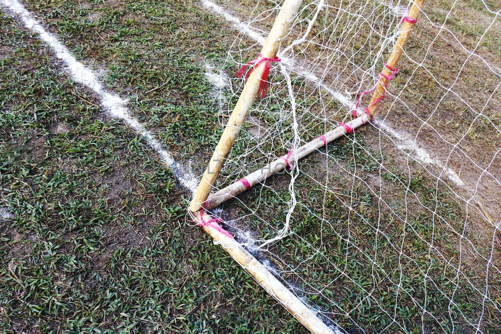 corner of goal in sport stadium.