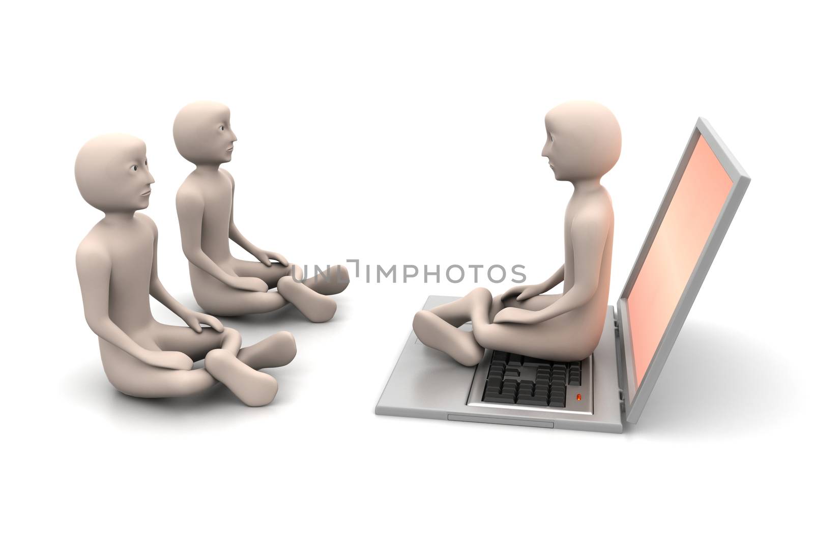 3d people in meditation with laptop by rbhavana