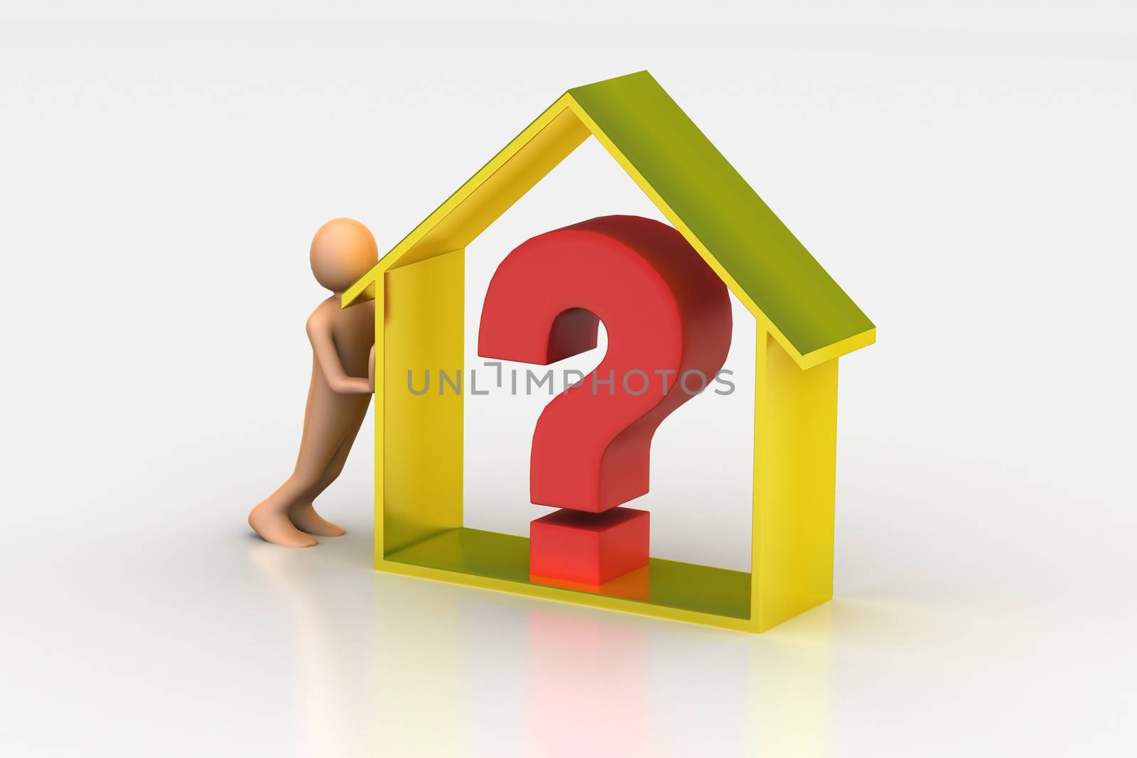 3d man with real estate business with question mark