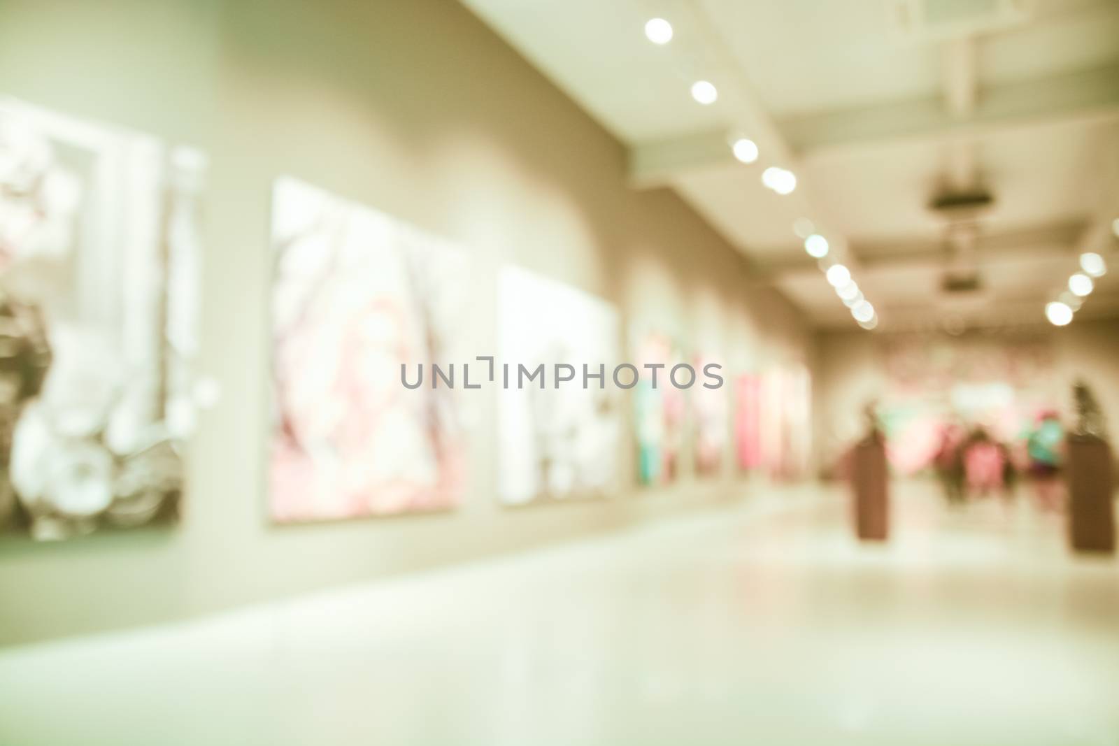 Blur image of lobby of modern art center Museum by thampapon