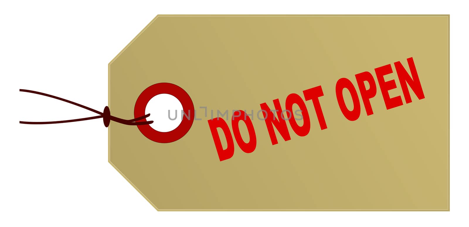 Do Not Open marked parcel tag in light brown card on a white background