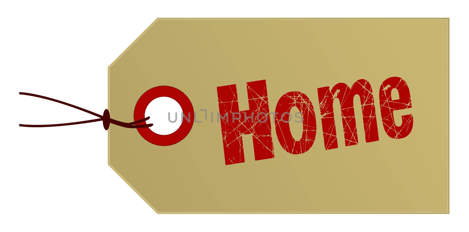 A home marked parcel tag in light brown card on a white background