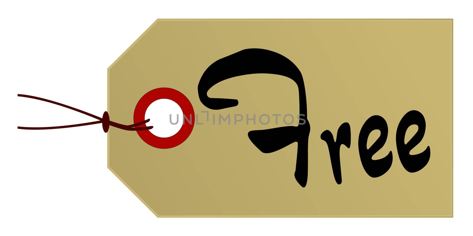 A Free marked parcel tag in light brown card on a white background