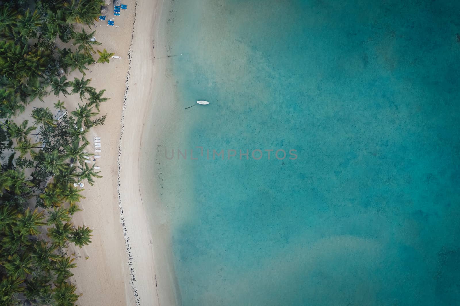 Aerial view of tropical beach.Samana peninsula,Bahia Principe beach,Dominican Republic.