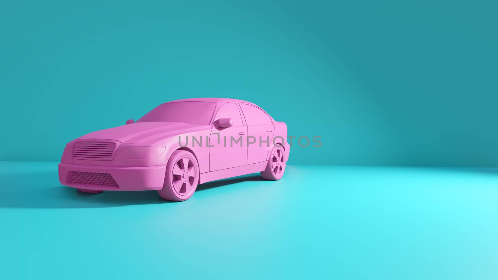 Styled 3D illustration of the pink car by cherezoff