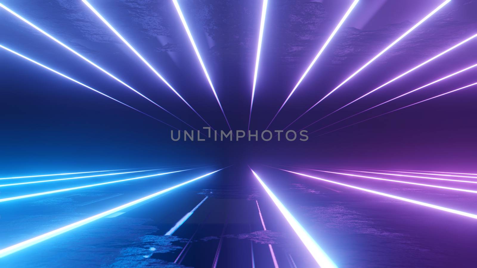 Neon Background 3D Illustration. Glowing Horizontal Lines