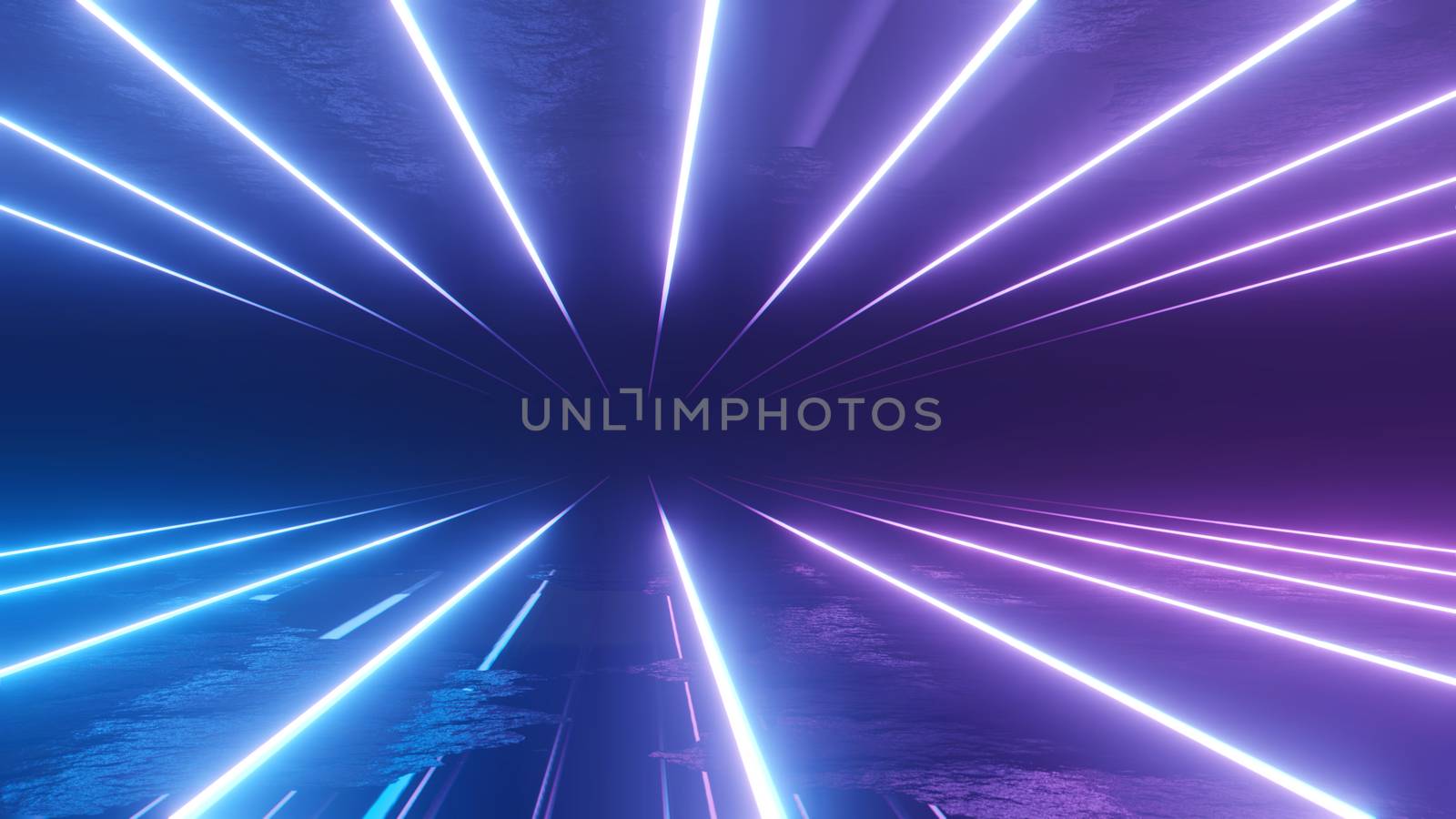 Neon Background 3D Illustration. Glowing Horizontal Lines