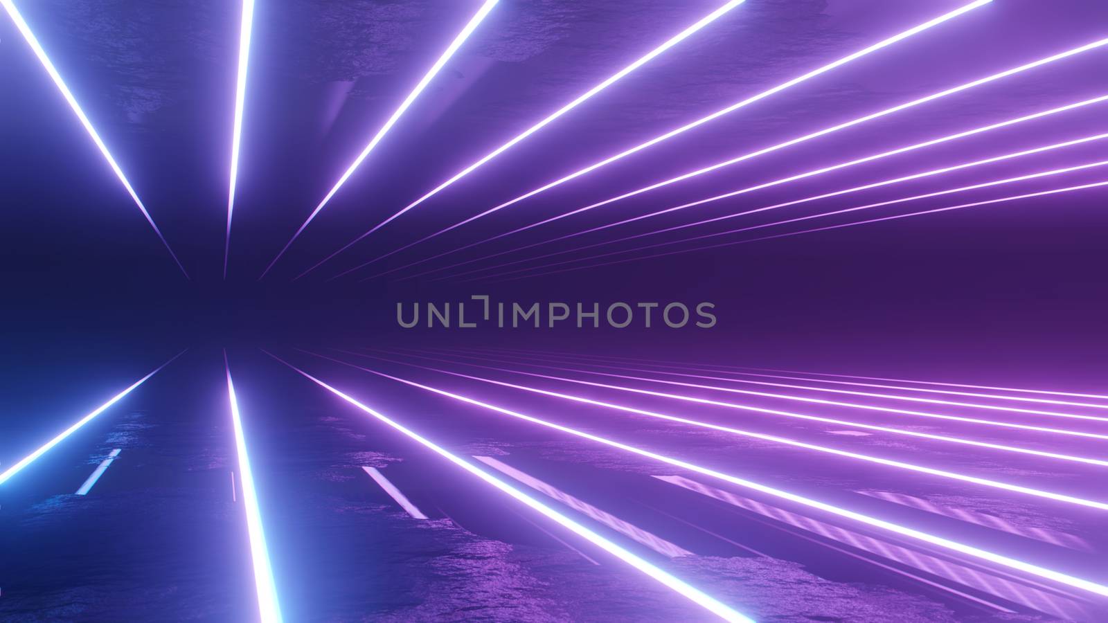 Neon Background 3D Illustration. Glowing Horizontal Lines