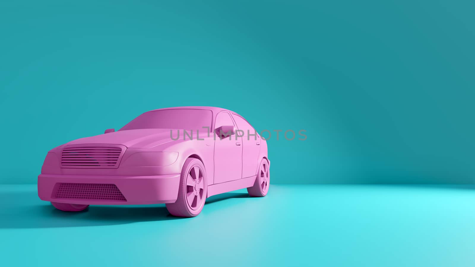 Styled 3D illustration of the pink car on blue background