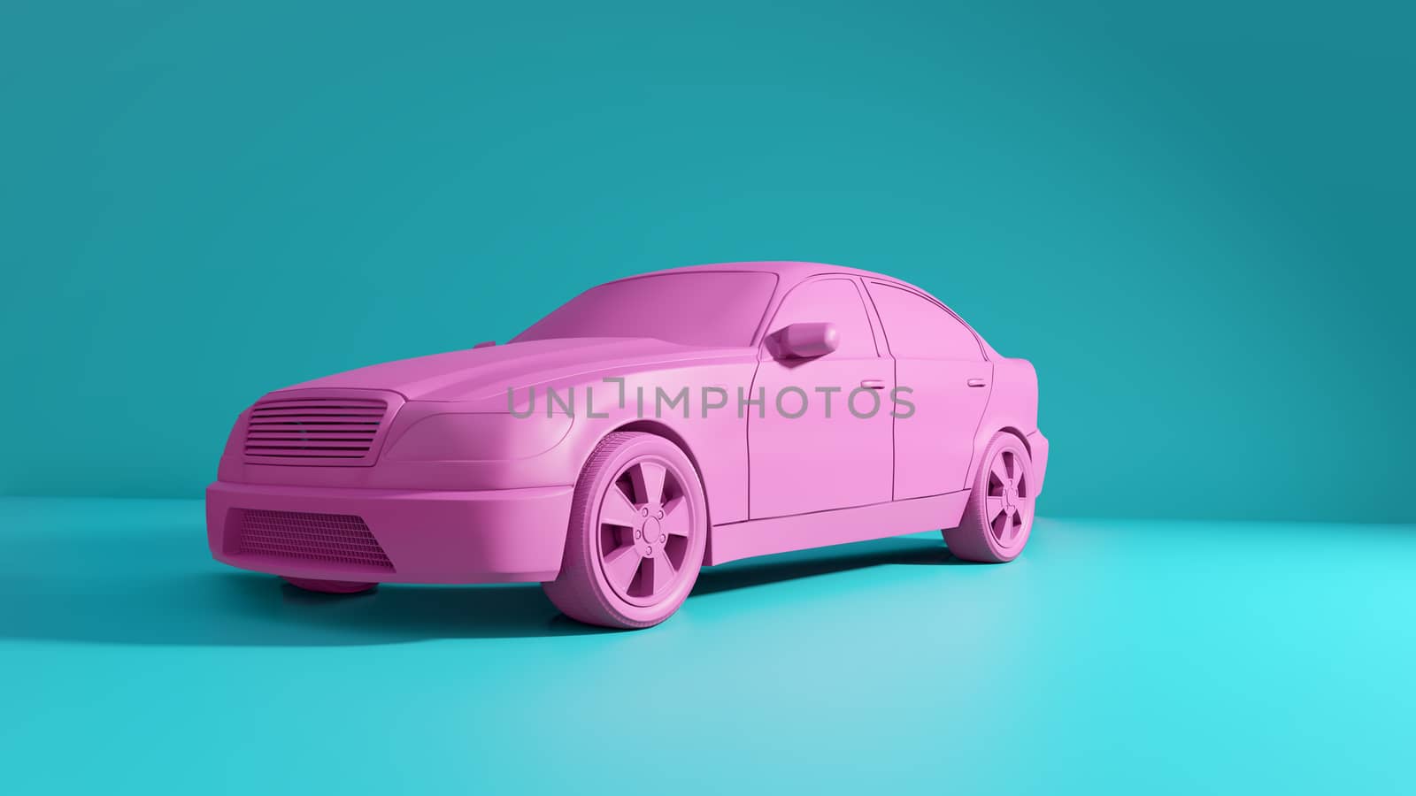 Styled 3D illustration of the pink car on blue background