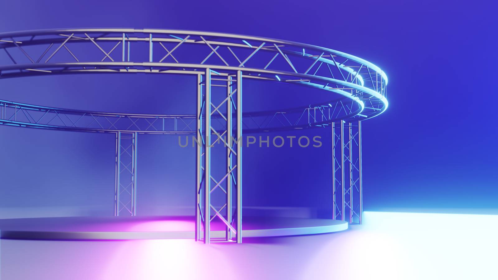 Neon Showroom Club With Smoke And Fog. 3D illustration