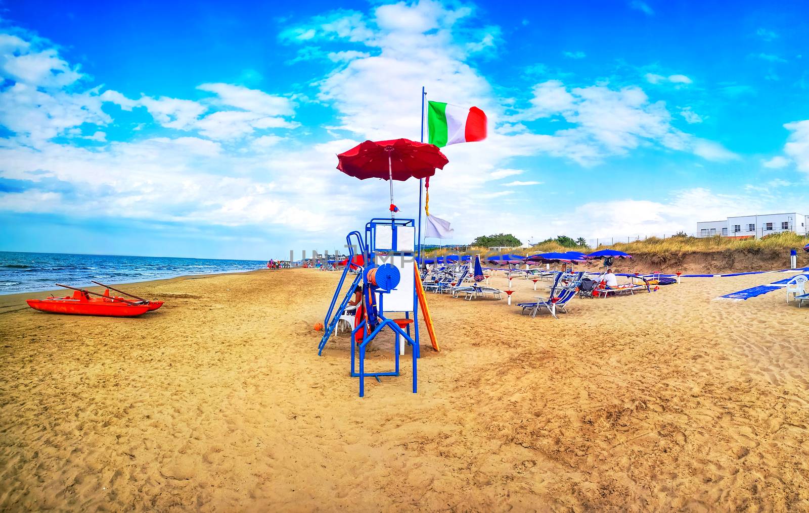 italian beach italy flag lifeguard station .
