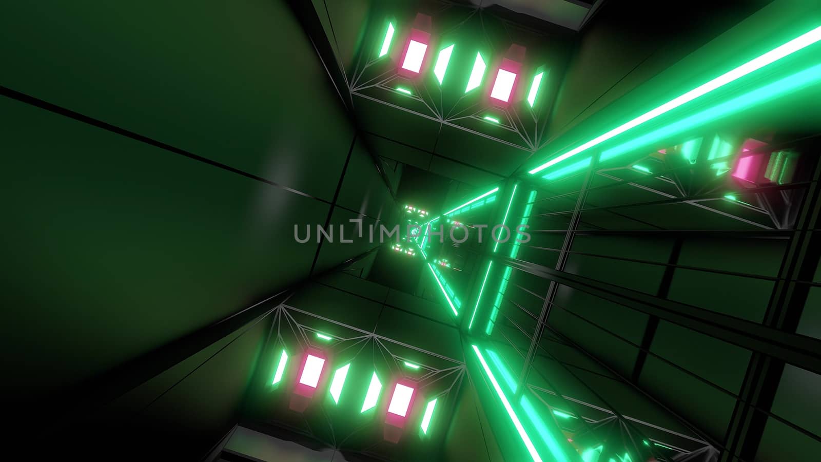 rotating space tunnel corridor background 3d illustration, futuristic scifi wallpaper 3d rendering