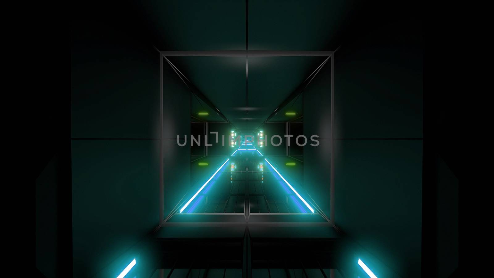 futuristic science-fiction tunnel corridor 3d illustration background, modern future space airship tunnel 3d render wallpaper