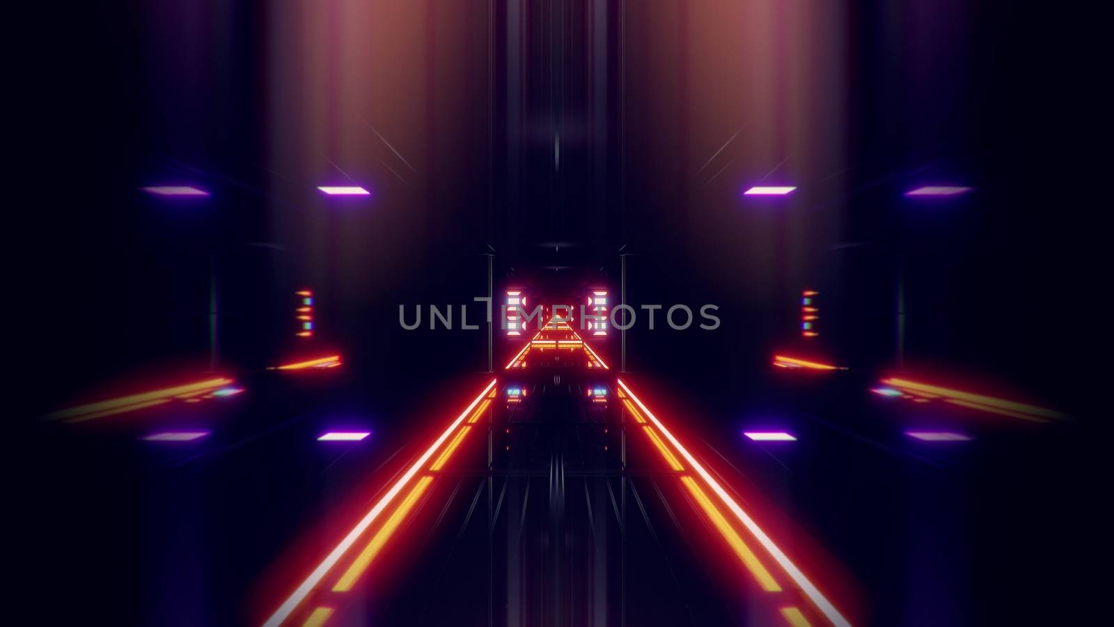 futuristic science-fiction tunnel corridor 3d illustration background, modern future space airship tunnel 3d render wallpaper