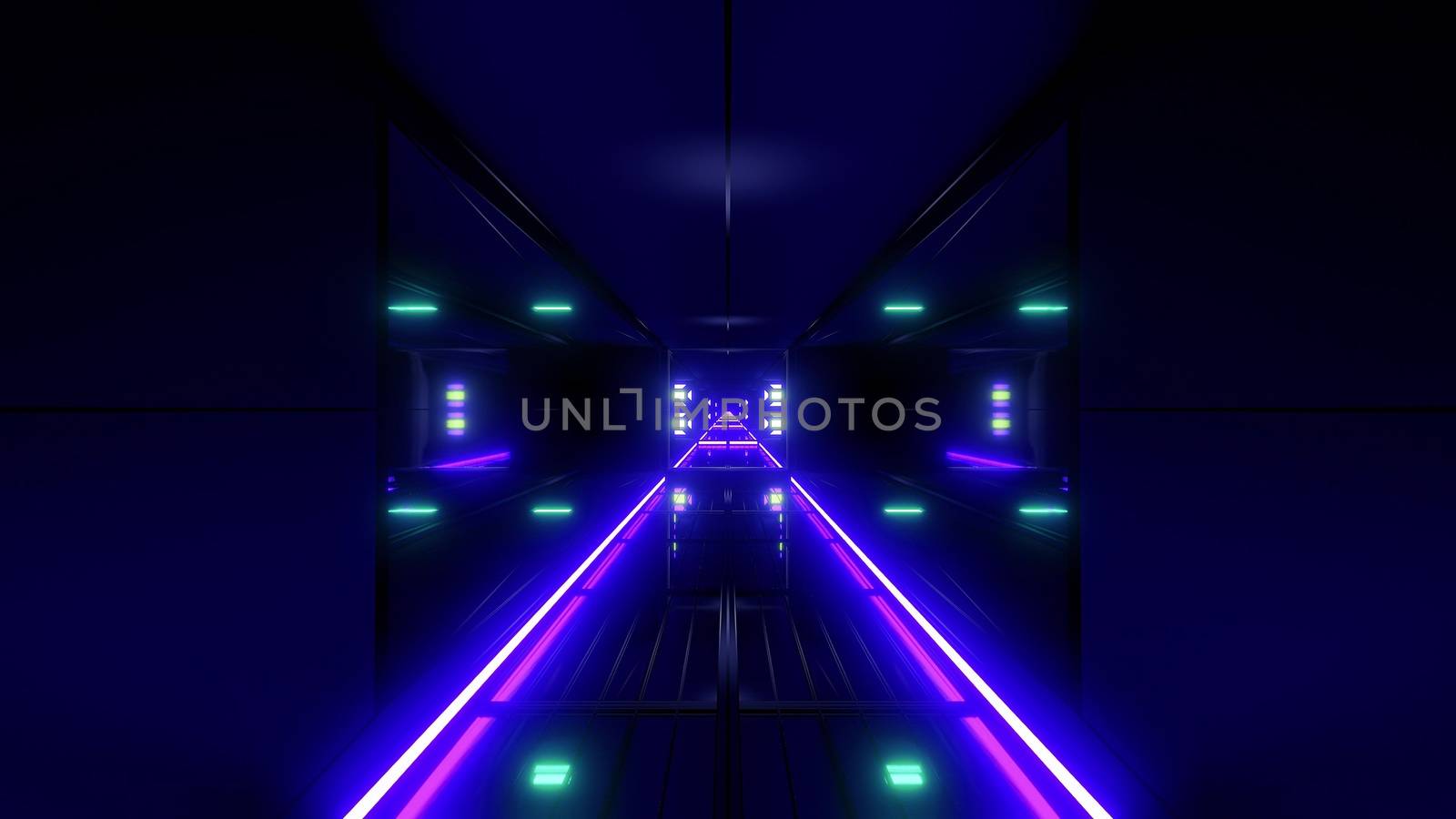 futuristic science-fiction tunnel corridor 3d illustration background, modern future space airship tunnel 3d render wallpaper