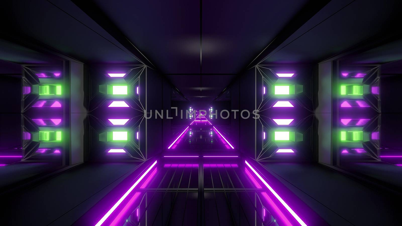 futuristic science-fiction tunnel corridor 3d illustration background, modern future space airship tunnel 3d render wallpaper