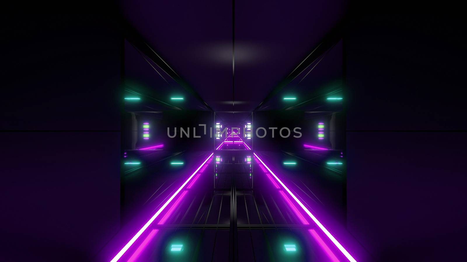 futuristic science-fiction tunnel corridor 3d illustration background, modern future space airship tunnel 3d render wallpaper