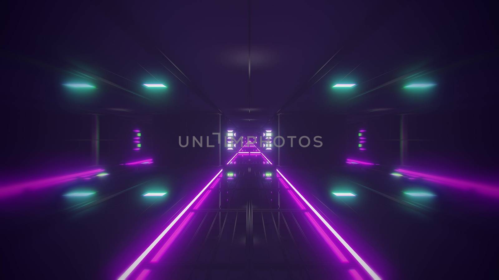 futuristic science-fiction tunnel corridor 3d illustration background, modern future space airship tunnel 3d render wallpaper