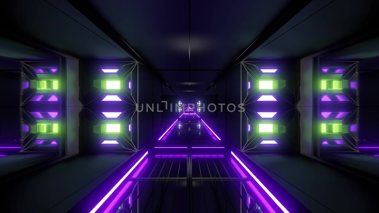 futuristic science-fiction tunnel corridor 3d illustration background, modern future space airship tunnel 3d render wallpaper