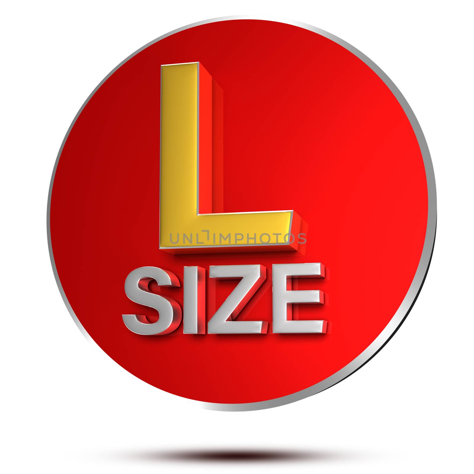 Text L Size 3d rendering on white background.(with Clipping Path).