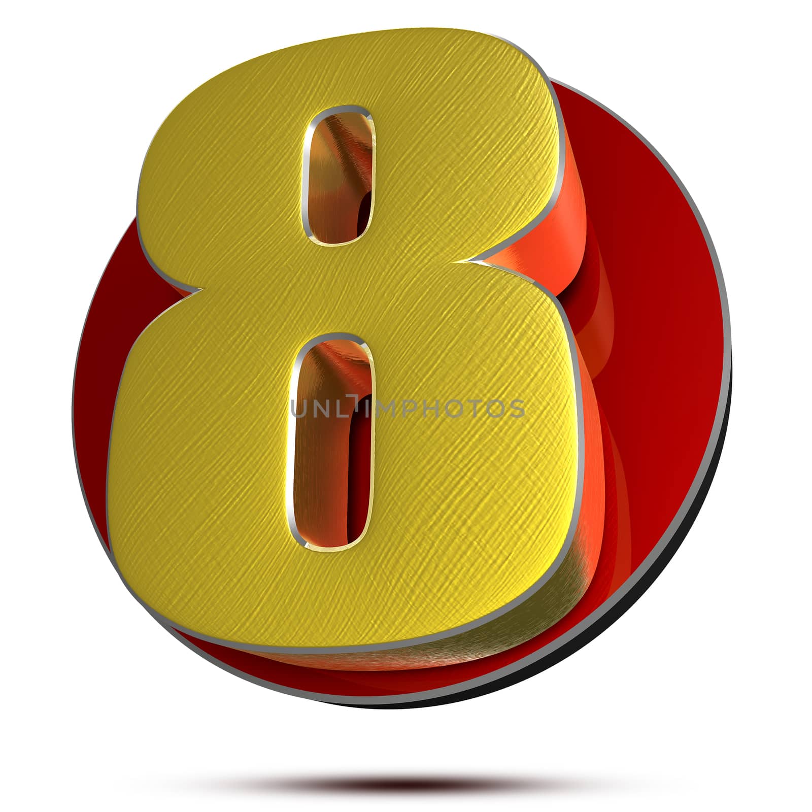 Number 8  3d rendering on white background.(with Clipping Path).